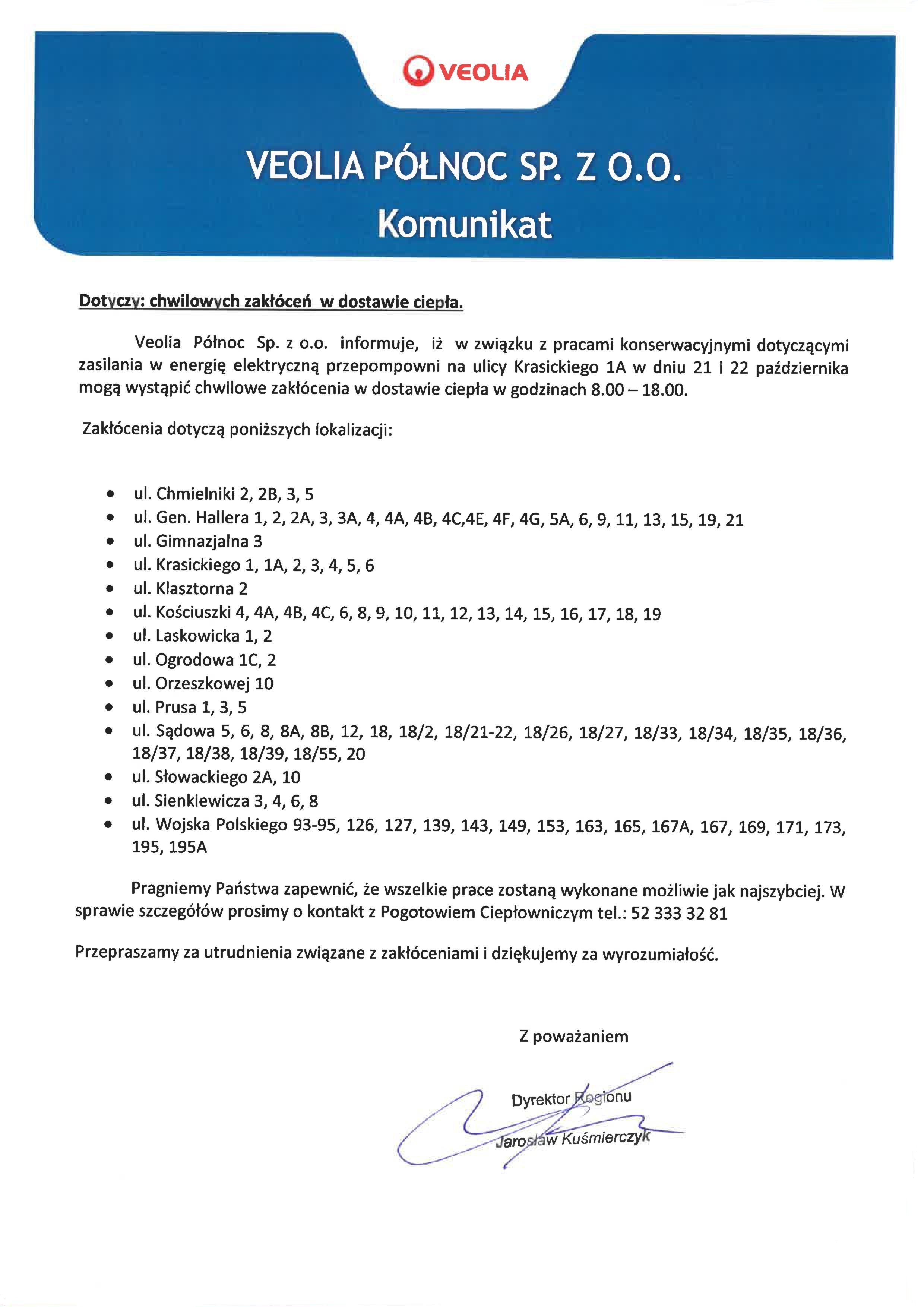 Chwilowe zakłócenia w dostawie ciepła