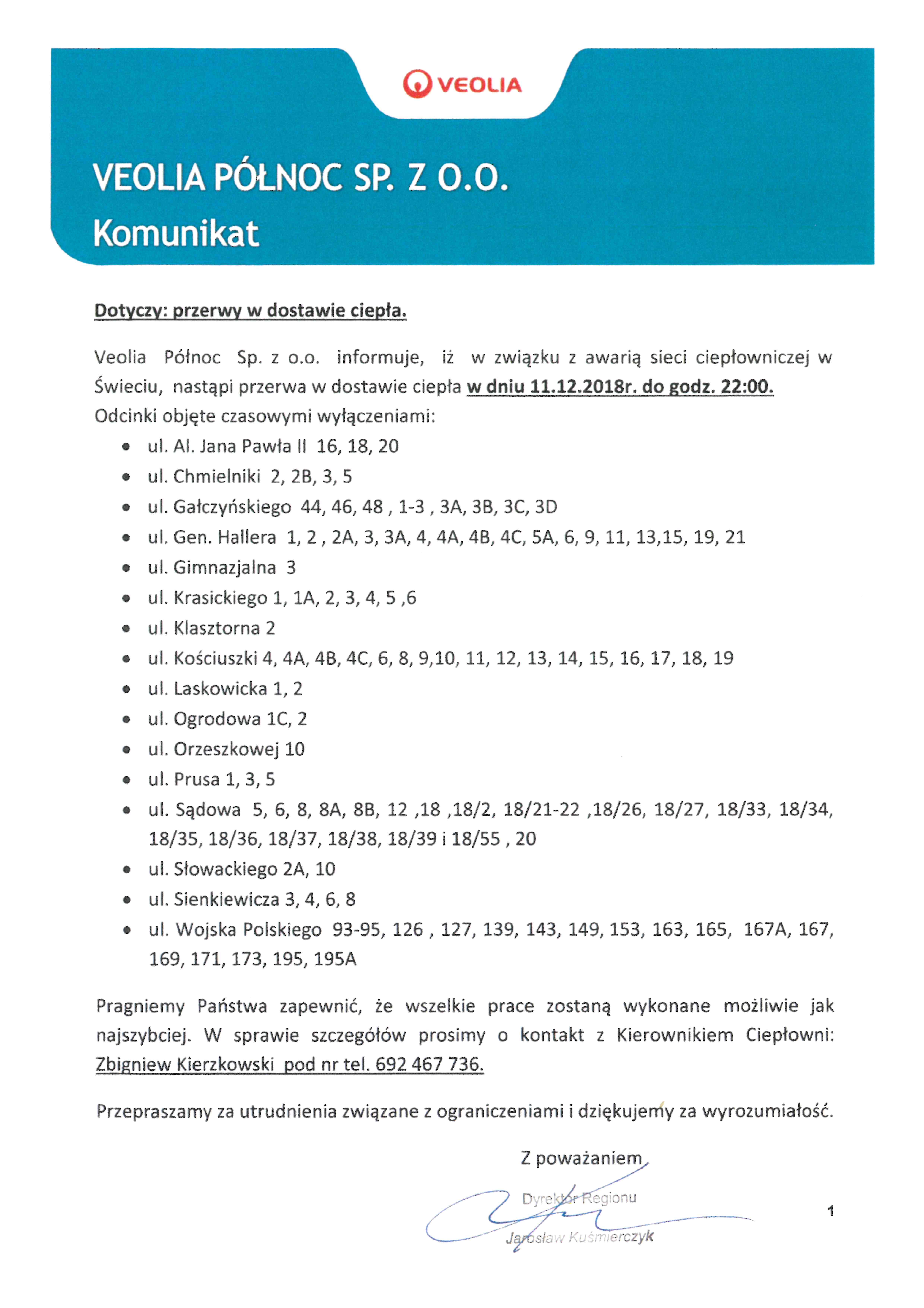 Przerwa w dostawie ciepła