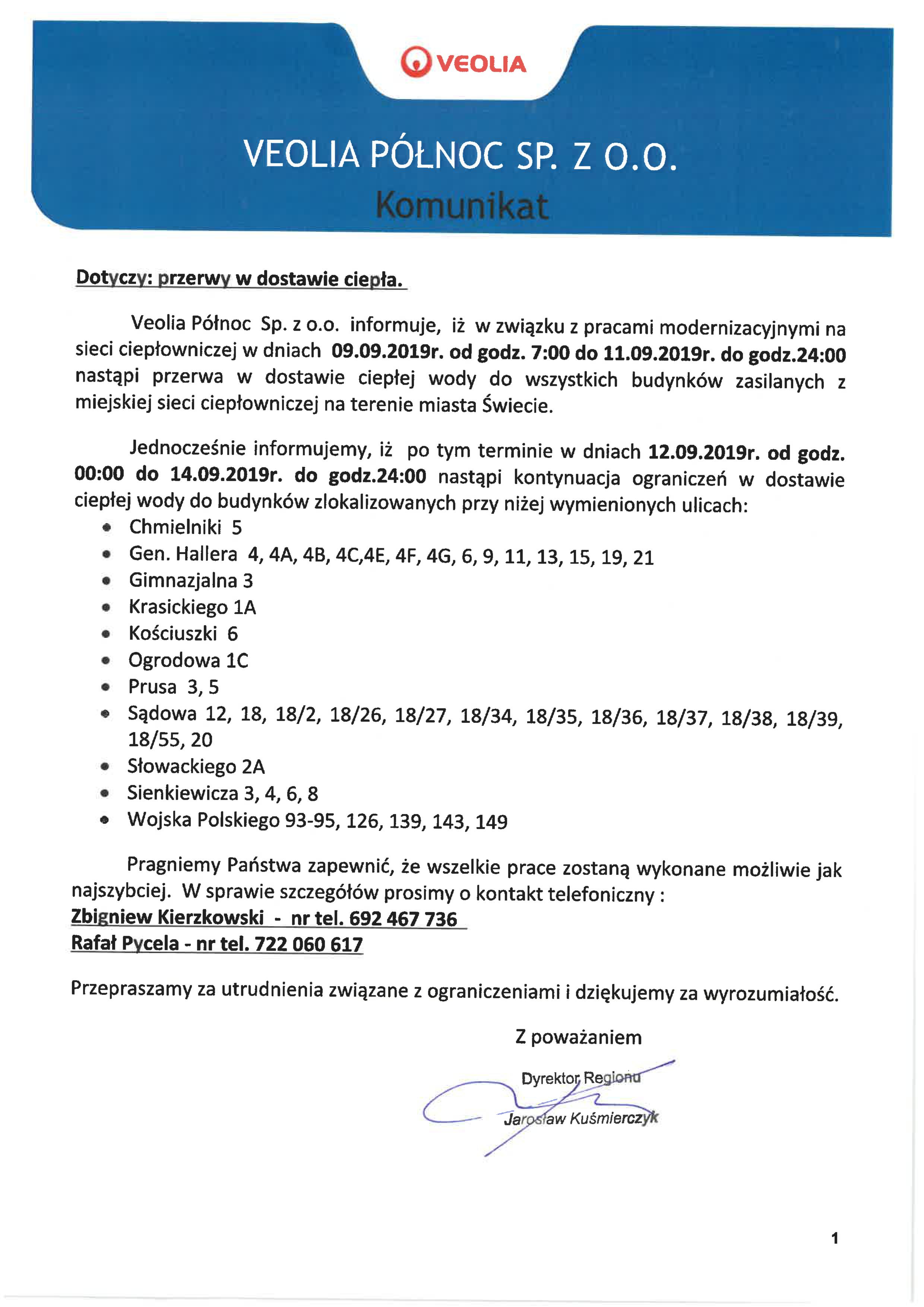 Przerwa w dostawie ciepła